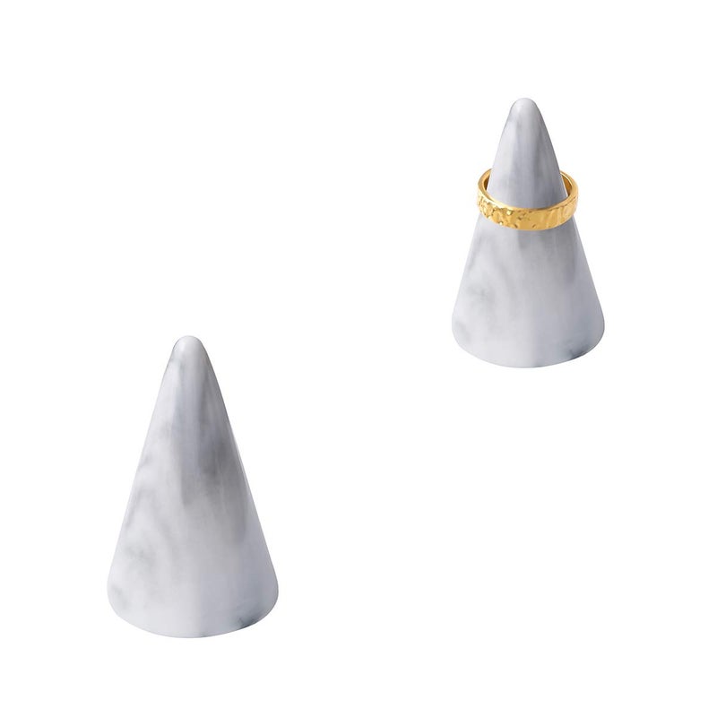 oskas Modern Marble Ring Holder Tower Ceramic Cone Shape Decorative Display Stand for Jewelry /Wedding Grey&Grey 2pcs set - Image 1